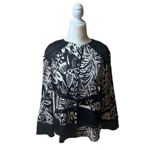 Chico’s Black & White Animal Print Mixed Media Cardigan Blazer